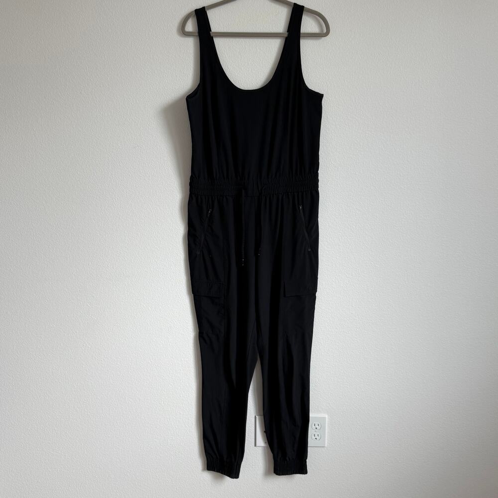 Athleta Black Unbound Jumpsuit M Off-Duty Athlete Effortless Stealth Wealth